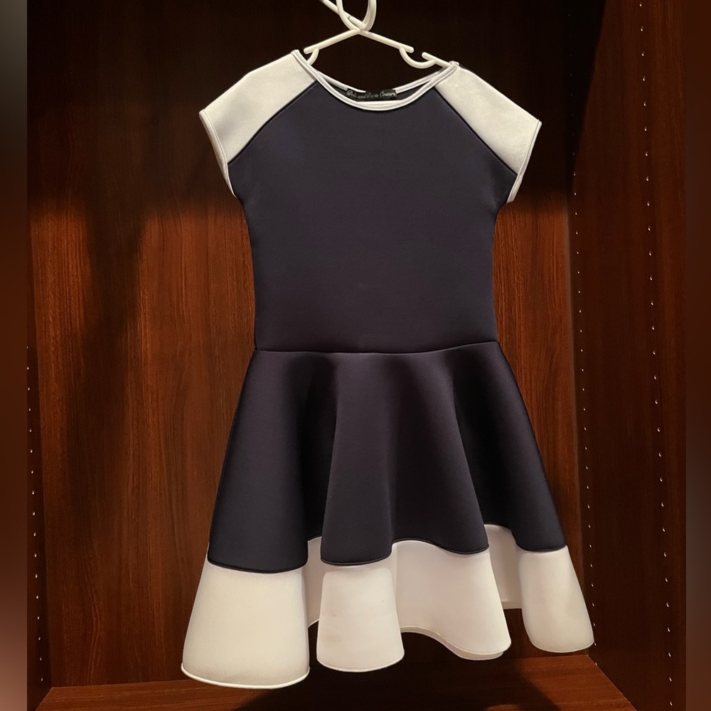 Navy and White Girls Formal Dress